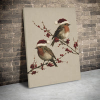 Festive Bird in Santa Hat Print, Christmas Robin Canvas Wall Art, Winter Holiday Canvas Decor, Christmas Wall Art, Seasonal Home Decor