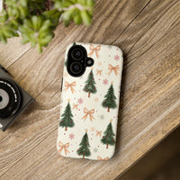 Festive Pine Trees Bows Snowflakes Cover, Christmas Tree iPhone Case, Holiday Winter Season Phone Case, Adorable Xmas Present for Women