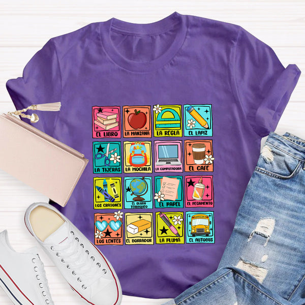 Spanish Picture Correspondence List Vintage Spanish Teacher T-Shirt