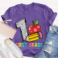 Personalized Grade Apple with First Grade Teacher T-Shirt