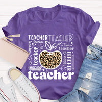 Teacher Various Fonts Various Fonts Leopard Apple T-Shirt