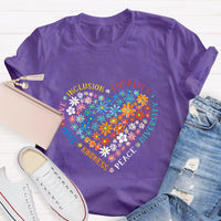 Floral Heart Love Inclusion Equality Teacher T-Shirt