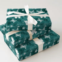 Teal Snowflake Gift Wrap, Winter Butterfly Wrapping Paper, Elegant Nature Holiday Wrapping Paper, Christmas and Birthday Present Wrap