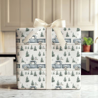 Rustic Winter Forest Gift Wrap, Vintage Blue Truck Christmas Wrapping Paper, Pine Tree Holiday Wrapping Paper, Country Christmas Gift Wrap