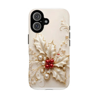 Elegant Christmas Holly iPhone Cover, Holly Berry Pearl Phone Case, Gold Pearl Holiday Phone Case, Festive Winter Holly Case