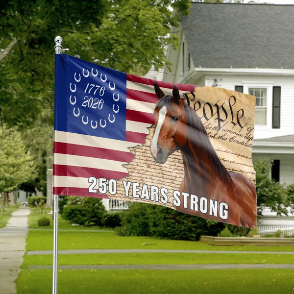 America 250th Anniversary Flag | 250 Years Strong Patriotic Horse Design | Double-Sided Premium Polyester | Outdoor Yard & Porch Decor Gift