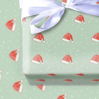 Sage Green Snow Gift Wrap, Santa Hat Christmas Wrapping Paper, Adorable Holiday Present Paper, Winter Santa Wrapping Paper, Xmas Gift Wrap Roll