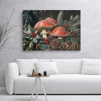 Red Amanita Mushroom Canvas Print, Christmas Mushroom Canvas Wall Art Digital Download, Cottagecore Woodland Mushroom Canvas Art Printable