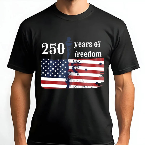 250 Years of Freedom T-Shirt | American Flag Statue of Liberty Graphic | Soft Cotton Blend Sweatshirt | Patriotic USA Anniversary Gift