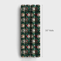 Santa Hat Kitten Gift Wrap, Christmas Cat Wrapping Paper, Holiday Wreath Cat Wrapping Paper, Festive Green Holiday Pet Lover Gift Wrap Roll