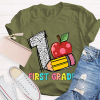 Personalized Grade Apple with First Grade Teacher T-Shirt
