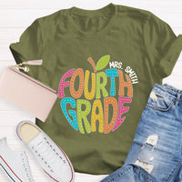 Personalized Grade And Name Letter Apple Teacher T-Shirt