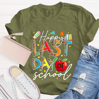 Happy Last Day Of School Leopard Printed Teacher T-Shirt