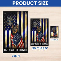 German Shepherd Thin Blue Line Garden Flag | 250 Years Police Service Tribute | Double-Sided Polyester | Law Enforcement Support Decor