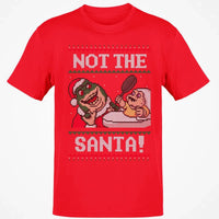 Humorous Holiday Dino Graphic Tee, Not the Santa Dinosaur Christmas Shirt, Retro Ugly Sweater T-Shirt, Dinosaur Lover Xmas Present Shirt