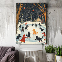 Winter Wonderland Cat Art Print, Cats Ice Skating Canvas Wall Art, Whimsical Holiday Canvas Art, Christmas Wall Decor, Digital Download