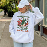 Humorous Retro Holiday Sweatshirt, Deck the Halls Christmas Hoodie, Vintage Christmas Tree Graphic Hoodie, Adorable Winter Pullover, Xmas Fan Present