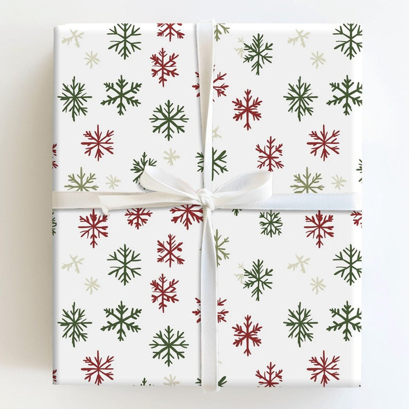 Christmas Holiday Gift Wrap, Rustic Red and Green Snowflake Wrapping Paper, Comfy Winter Wrapping Paper, Hand Drawn Xmas Gift Wrapping Paper