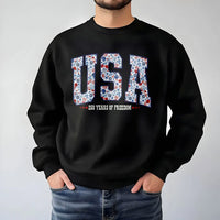 Patriotic USA Sweatshirt | 250 Years of Freedom Floral Design | Cozy Crewneck Pullover | Fourth of July Gift for Women