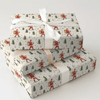 Winter Forest Christmas Gift Wrap, Hiking Santa Wrapping Paper, Watercolor Backpacking Santa Present Paper