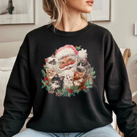 Adorable Kitten Holiday Sweatshirt, Santa Claus with Cats Christmas Sweatshirt, Festive Pet Lover Crewneck Sweatshirt, Cat Mom Graphic Pullover