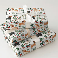 Dog Holiday Gift Wrap, Dachshund Christmas Wrapping Paper, Adorable Puppy Present Paper, Festive Holly Berry Present Wrap, Dog Lover Xmas Decor