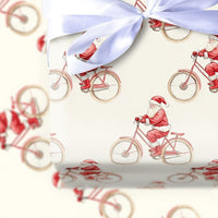 Cycling Christmas Gift Wrap, Santa on Bicycle Wrapping Paper, Watercolor Bike Holiday Wrapping Paper, Cyclist Christmas Gift Wrap Paper