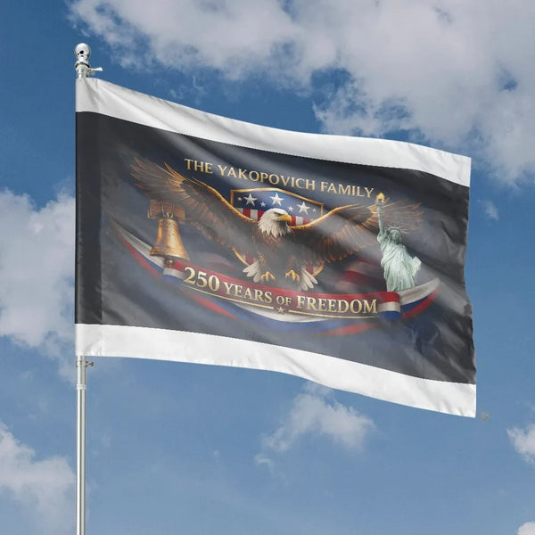Patriotic American Eagle House Flag | 250 Years of Freedom Custom Name Banner | Weather-Resistant Double Sided Polyester | Patriotic Yard Decor Gift for Families