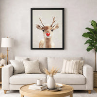 Adorable Christmas Animal Print, Red Nosed Reindeer Canvas Wall Art, Holiday Reindeer Wall Art, Xmas Home Decor Digital Download Printable