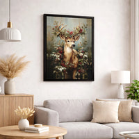 Festive Woodland Stag Holly Berries Painting, Christmas Deer Canvas Wall Art Print, Rustic Winter Deer Decor, Holiday Wall Art Present