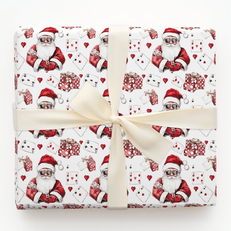 Poker Card Christmas Gift Wrap, Cool Santa Wrapping Paper, Sunglasses Santa Holiday Wrapping Paper, Casino Game Lover Xmas Wrapping Paper