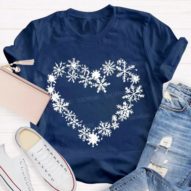 Winter Snow Day Graphic Tee, Snowflake Heart T-Shirt, Adorable Snowflake Heart Shirt, Comfy Holiday Winter Season Tee, Christmas Snow Lover Present