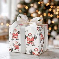 Humorous Gym Holiday Gift Wrap, Weightlifting Santa Christmas Wrapping Paper, Fitness Barbell Santa Paper, Bodybuilder Present Wrapping Paper