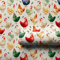 Watercolor Rooster Holiday Gift Wrap, Christmas Chicken Wrapping Paper, Santa Hat Farmhouse Animal Wrapping Paper, Farmer Xmas Gift Wrap