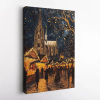 German Christmas Market Canvas Print, Cologne Cathedral Canvas Art, Impressionist Winter Canvas Wall Decor, Holiday Travel Canvas Art Present