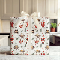 Humorous Holiday Cookout Wrapping Paper, Thumbs Up BBQ Santa Wrapping Paper, Christmas Grilling Wrapping Paper, Festive BBQ Gift Wrap Roll