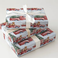 Golden Retriever Dog Gift Wrap, Vintage Red Truck Christmas Wrapping Paper, Rustic Farmhouse Wrapping Paper Roll, Holiday Present Paper