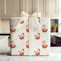 Comfy Hot Cocoa Christmas Gift Wrap, Watercolor Santa Wrapping Paper, Adorable Santa Claus Present Wrap, Rustic Holiday Packaging Roll