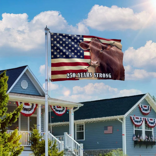 250 Years Strong Cow American Flag | Patriotic Farmhouse Decor | Double-Sided Polyester House Flag | Gift for Farm Lovers