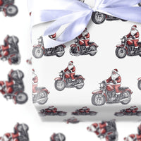 Motorcycle Santa Gift Wrap, Biker Santa Christmas Wrapping Paper, Cruiser Bike Christmas Wrapping Paper, Biker Holiday Gift Wrap Paper Roll