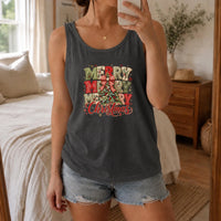 Patchwork Christmas Tree Tank, Merry Merry Merry Christmas Tank Top, Vintage Farmhouse Holiday Tank Top, Sleeveless Tee, Christmas Present