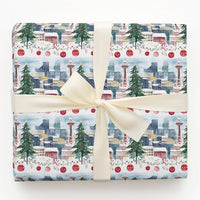 Winter City Skyline Gift Wrap, Seattle Space Needle Wrapping Paper, Washington Christmas Wrapping Paper, Festive Holiday Wrapping Paper