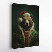 Renaissance Animal Portrait Canvas Print, Christmas Bear Canvas Wall Art, Holiday Bear Canvas Poster, Winter Wall Decor, Digital Download