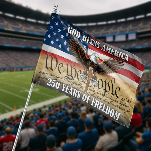 Patriotic Eagle House Flag | 250 Years of Freedom We The People Design | Weather Resistant Polyester | Christian Patriot Home Decor Gift