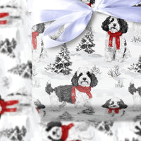 Winter Dog with Red Scarf Gift Wrap, Cockapoo Christmas Wrapping Paper, Holiday Puppy Gift Wrapping Paper, Festive Pet Lover Present Wrap