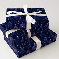Purple Blue Tree Gift Wrap, Starry Night Forest Wrapping Paper, Celestial Christmas Wrapping Paper, Magical Winter Holiday Gift Wrap
