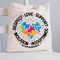 Love Support Acceptance Inclusion Respect Autism Awareness Canvas Tote Bag
