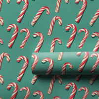 Festive Candy Cane Gift Wrap, Candy Cane Christmas Wrapping Paper, Red and White Candy Cane Present Paper, Teal Holiday Wrapping Paper