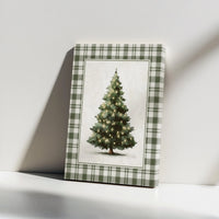 Vintage Holiday Wall Art, Rustic Green Plaid Christmas Tree Digital Download, Festive Winter Botanical Poster, Printable Farmhouse Decor