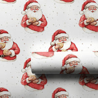 Watercolor Santa Claus Gift Wrap, Santa Eating Cookie Wrapping Paper, Holiday Cookies Christmas Paper, Secret Santa Present Wrapping Roll